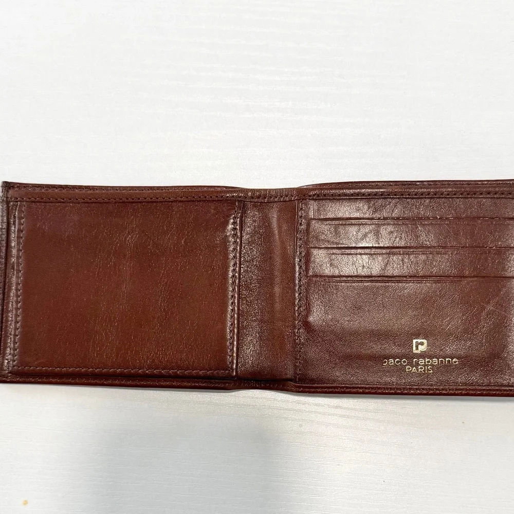Vintage Paco Rabanne Paris Whiskey Brown Leather Bifold Heritage Card Wallet